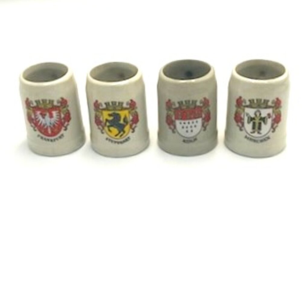 Vtg Mini German Stoneware Beer Steins Mugs Frankfort Stuttgart Koln Munchen‎